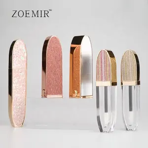 liptint container bottles set liquid rose gold lipstick tube,clear mascara bottles,flat square lip gloss tube with mirror