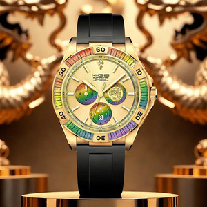 นาฬิกาดำน้ำผู้ชายสแตนเลสสตีล 50 ชิ้น พร้อมโลโก้ OEM แฟชั่นคลาสสิก ขอบหน้าปัดประดับเพชรหลากสี สายซิลิโคนสุดหรู ระบบจักรกล - Product Image 3