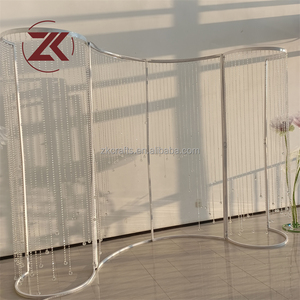 Arche de toile de fond ZKAI élégante en métal blanc avec perles acryliques et cristaux, éclairage LED suspendu, pour événements et mariages - Product Image 4