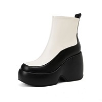 Bottes Chelsea pour femmes, color block, talon plateforme épais, bout rond, élégantes, à porter au quotidien, chaussures à enfiler