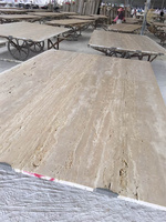 Dalles de marbre travertin beige naturel Design moderne poli pour usage hôtelier-Carreaux de mur de comptoir de table remplis de trous