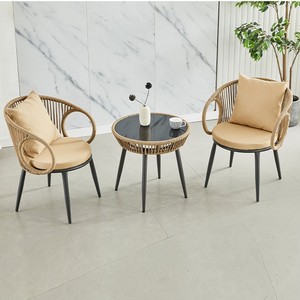 Moderno 3 pezzi Set di mobili da giardino in corda intrecciata per tutte le stagioni all'aperto <span class=keywords><strong>bistrot</strong></span> di conversazione con cuscini per cortile - Product Image 6