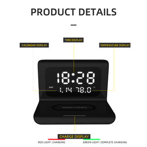 Station de charge sans fil 3-en-1, support de charge rapide 15W avec réveil et veilleuse, station de charge pliable pour téléphone et montre - Product Image 4