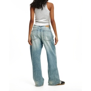 Jean baggy taille basse pour femme de haute qualité, coupe large, délavage bleu vintage, en denim - Product Image 2