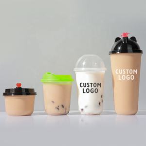 Gelas Plastik Sekali Pakai Ramah Lingkungan dengan Logo Kustom 360-700ml Transparan Bulat Dinding Tunggal Bertekstur 90mm untuk Dessert Kopi Bubble Tea - Product Image 4