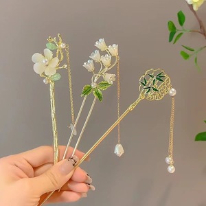ヴィンテージ風 マグノリア ヘアピン タッセル付き ハンドメイド 合金 高級 U字型 かんざし - Product Image 6