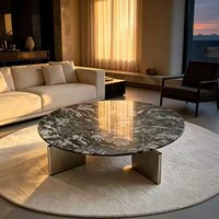 Table basse ronde en marbre naturel vert de luxe, meubles modernes pour salon avec pieds en acier inoxydable