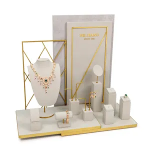 custom logo design high end market gold metal MDF microfiber jewelry packaging&display cabinet bracket show case