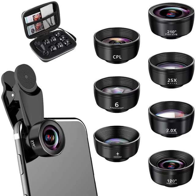 Wholesale 7-in-1 Mobile Phone Lens Set Fisheye Wide Angle Telephoto Macro Lens Kit for All Smartphones OEM Support