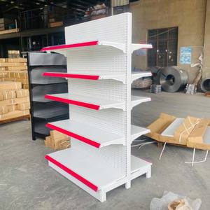 Étagères de supermarché en acier multicouches à prix d'usine, étagères murales rotatives fixes à double face en métal de haute qualité - Product Image 4