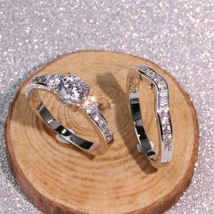 Nuovi Anelli Abbinati alla Moda, Anello Semplice con Zirconi per Donne, Placcato in Rame, Anelli Impilabili per Coppie - Product Image 2