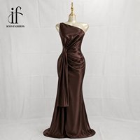 Robe de soirée sirène élégante en satin à une épaule, avec taille nouée torsadée, longue ceinture, froncée, longueur ras du sol et traîne