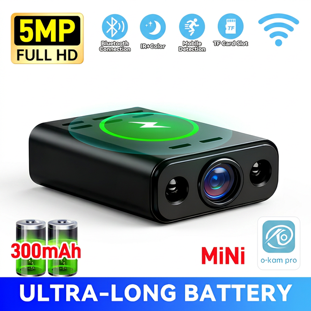5G 2.4G WIiFi Mini Camera Indoor Home Security Camera Buitl-in Battery Wide-Angle View P2P Smart Baby Monitor O-kam Pro