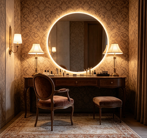 Heavenly <b>Mirror</b> LED Display Screen Makeup <b>Mirror</b> Touch Switch Wall-Mounted Traditional Style Metal Frame <b>Silver</b> Color Home Use - Product Image 1
