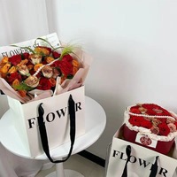 Sac en papier personnalisé professionnel d'usine sac en papier Bouquet de boutique de fleurs blanches argentées avec poignée en coton de luxe