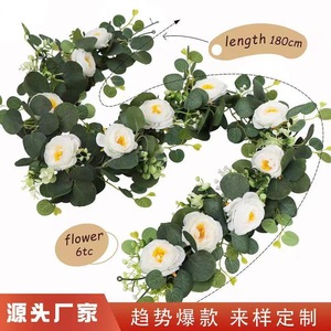 Guirlande artificielle d'eucalyptus avec roses blanches, décoration de table pour mariage, décoration de maison, style rotin, 6 pieds de long - Product Image 5