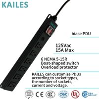 KAILES - Regleta de alimentación PDU de 6 tomas para montaje en rack 1U, unidad de distribución de energía, interruptor de alta resistencia, gabinete de servidor de metal, NEMA 5-15R