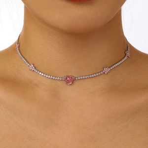 Dylam Stylish Fine Jewelry <b>Choker</b> Tennis Necklace with 925 Sterling <b>Silver</b> Rhodium Plated Heart Flower Shape 8A Cubic Zirconia - Product Image 3