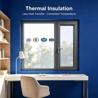 Ventana Abatible de Aluminio Resistente al Agua y al Viento, Insonorizada, de Alta Eficiencia, con Doble Acristalamiento Aislante, Diseño Moderno