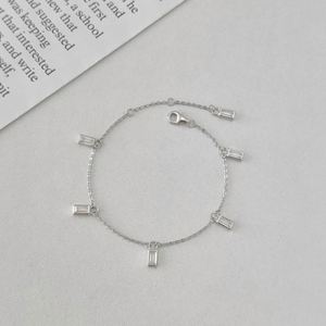 Dylam Unique Design Women Jewelry 925 Silver Link Chain Multiple Rectangle Shape 5A Zirconia CZ Pendant Link Chain Bracelet - Product Image 4