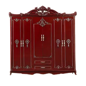 French European Sty Wardrobe Bedroom Clothes Storage Cabinet Antique Color Carving Storage Cabinet Furniture Customization OEM