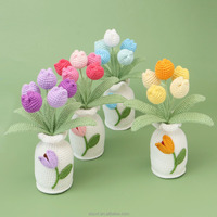 Plante en pot de tulipes au crochet faite à la main, fleur artificielle en fil, décoration de table, décoration de la maison, cadeau de la Saint-Valentin, vente en gros