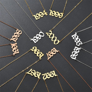 สร้อยคอจี้เงินพร้อมจี้1908สำหรับผู้หญิงจำนวนวันเกิดสร้อยคอโซ่สีทอง - Product Image 6