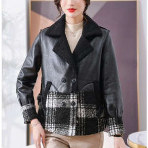 Nouvelle Veste en Cuir PU pour Femme, Style Élégant à Carreaux, Col Revers Tissé Brut, Épaisse et Chaude, Écologique, Hiver - Product Image 2
