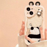 Coque de téléphone 3D stéréo en TPU en forme de panda avec double pendentif oreilles pour iPhone 17 Pro Max 16 15 14 Plus 13 12 11 XR – Housse mignonne