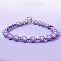 Bracelet de téléphone en perles de bambou motif panda mignon, chaîne de main en perles violettes avec patch métallique ultra-fin, cordon pour femme