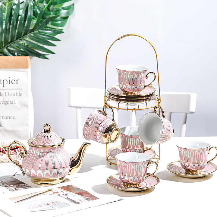 Gold Rim Porcelain Tea Cup Set Teapot Chinese Tea Pot and Cup Sets Decor 3pcs Ceramic Tea Pot with Cup and Saucer