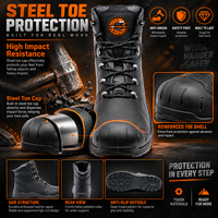 Bottes de sécurité MAXITOUGH à embout d'acier, en cuir de vachette embossé, résistantes aux perforations, chaussures de travail en PU double densité pour usage industriel