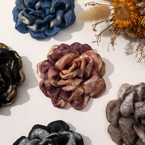 Retro Hong Kong Estilo Temperamento Burnt Borda Tecido Espumante Camélia <span class=keywords><strong>DIY</strong></span> Borda Clipe Cabelo Corda Peito Tecido Flor Broche - Product Image 2