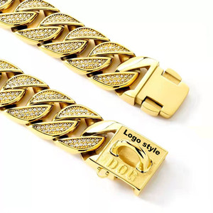 Accesorios para mascotas Cadena de eslabones cubanos chapada en oro de acero inoxidable sólido fuerte de 32mm Cadena de perro de diamante - Product Image 2