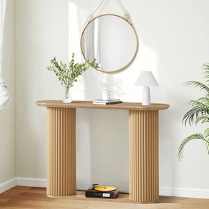 Table console moderne en bois, table de couloir, base sur piétement, design scandinave, meubles de salon, décoration d'entrée - Product Image 5