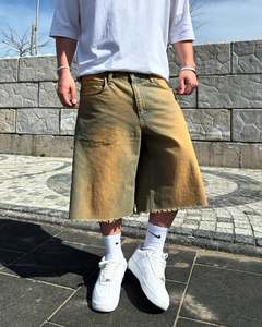 Street Fashion Casual Skater Boy Jorts Wash Whisker Fade Denim <strong>Jeans</strong> Wide <strong>Leg</strong> Half Pant Bottom <strong>Short</strong> Baggy Designer <strong>Jeans</strong> - Product Image 1