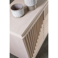 Meuble TV console multimédia moderne de style mi-siècle, personnalisé en usine, avec 2 portes coulissantes à lattes pour salon - Modèle 2026