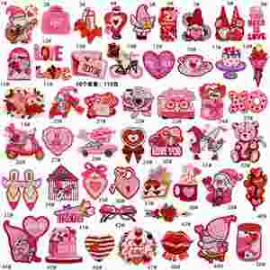 Parche Bordado Termoadhesivo con Corazón Rosa de Dibujos Animados para el Día de San Valentín, para Ropa y Accesorios - Product Image 1