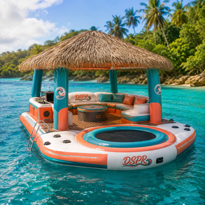 <span class=keywords><strong>Cabaña</strong></span> Tiki Flotante Inflable con Techo de Paja de Piña, Sofás Curvos Acolchados y Barra para Relajarse en el Agua de un <span class=keywords><strong>Lago</strong></span> Tropical Tranquilo - Product Image 6