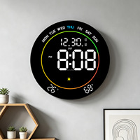 Horloge murale LED multifonctionnelle à grand écran avec prévisions météorologiques, lumière ambiante, température et humidité pour salon