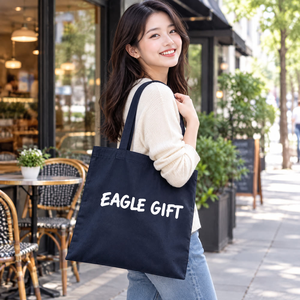 Eco Friendly Reusable Cotton Canvas Tote <b>Bags</b> Custom Printed Logos Letter Pattern <b>Medium</b> <b>Size</b> Top Handle Shoulder <b>Bags</b> for Women - Product Image 4