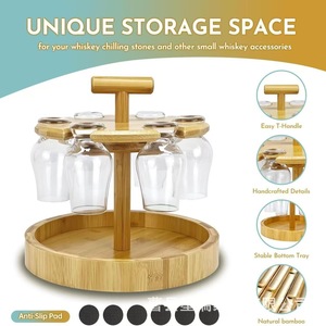 Porte-verres à vin rotatif en bois avec plateau de rangement pour la cuisine et le salon, idéal pour les fêtes, couleur bois naturel, design rond - Product Image 5