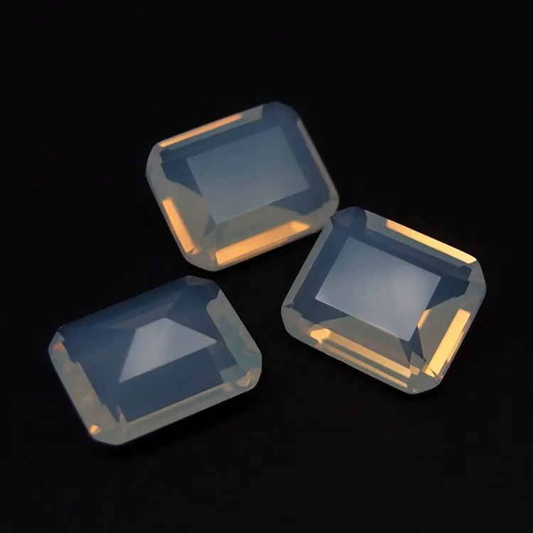 Sintético moonstone10 * 12mm rectángulo forma Esmeralda corte facetado gemas de vidrio de