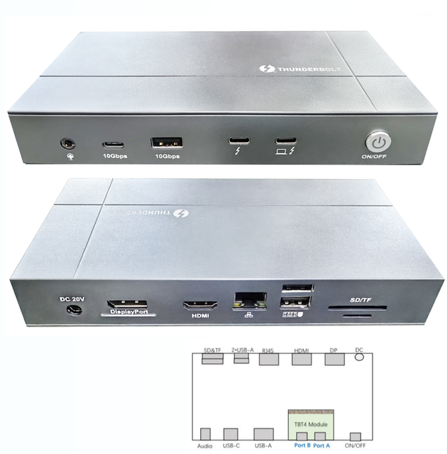 Rocketek Thunderbolt 4 Docking Station 8k30Hz DP SD TF3.0 Card Reader USB 4 40Gbps Super Speed USB C Hub