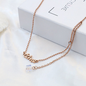Rose Gold Clavicle Chain Necklace With Letter Charm And Crystal Pendant For Women Everyday Wear - Product Image 1