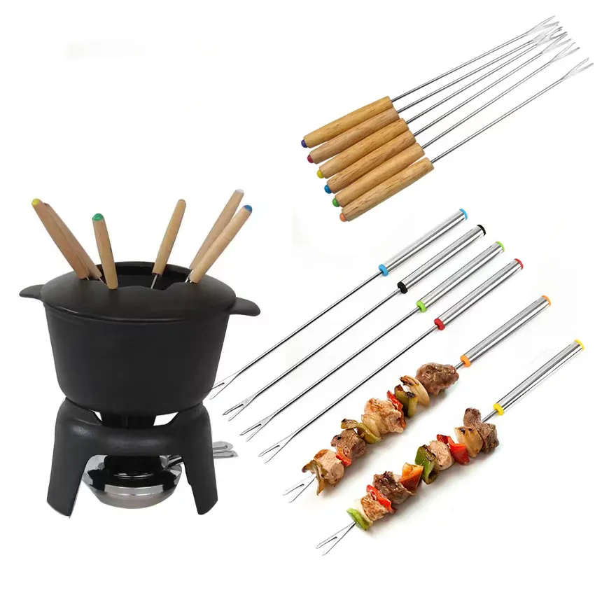 Stainless Steel and Wooden Cheese and Fruit Chocolate Fountain Cheese Fondue Fork bbq Fork Barbecue Fork