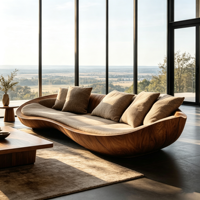 Holzmaserung-Optik Glasfaser-Rahmen Wellenförmiges Geschlossenes Sofa Beige Leinen-Couch für Moderne Berghütten-Residenz