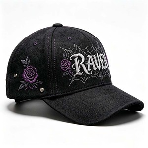 Dark Academia Y2K Gothic Baseballkappe mit 3D-Stickerei, Spinnennetz, Lila Rose, Nieten-Dekor, Gebogener Schirm, Street Fashion Mütze, Unisex - Product Image 3