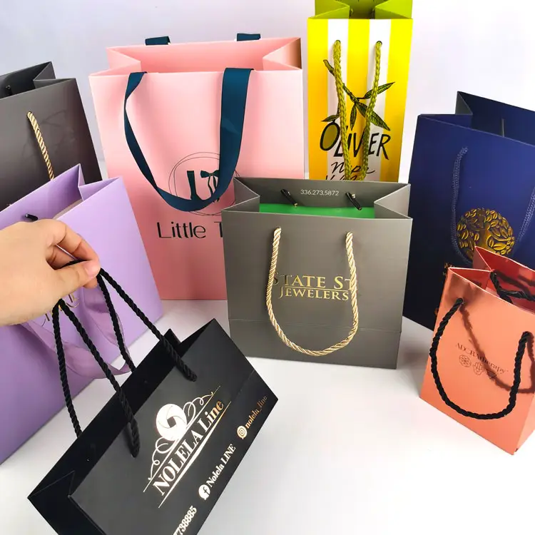 Custom logo Matte laminate rope black gold chain handle special euro tote shoppers premium paper gift bags eurotote shopping bag