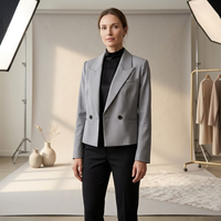Blazer gris pour femme à revers large, veste de costume minimaliste à bouton unique, vêtement de bureau élégant pour femme